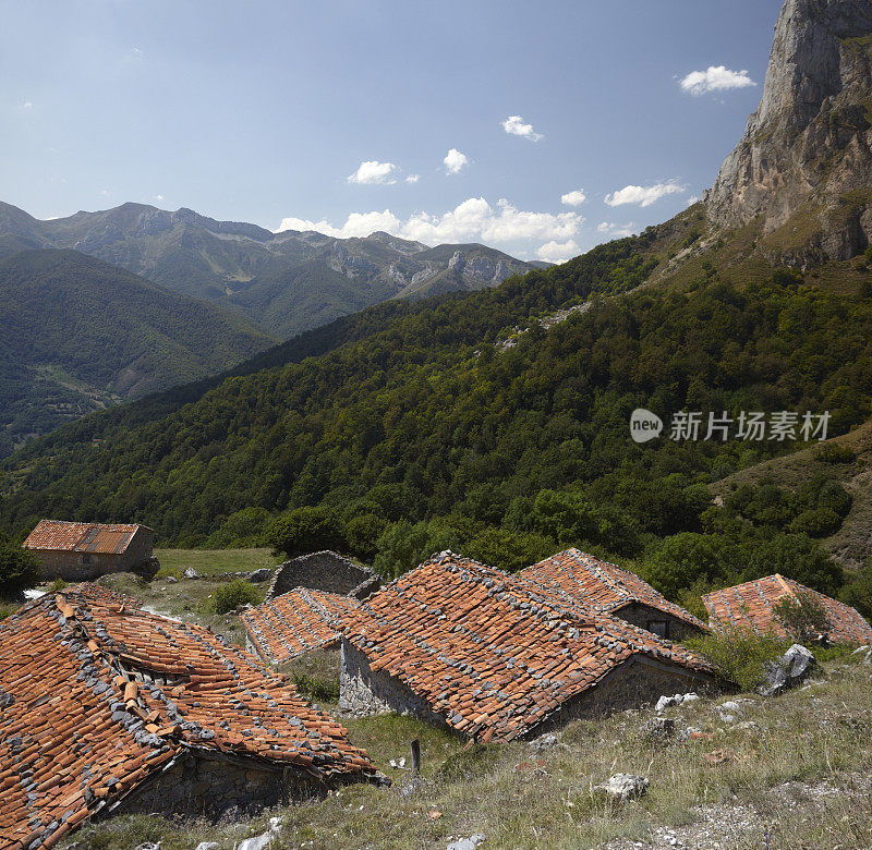 西班牙，Picos de Europa山村的屋顶